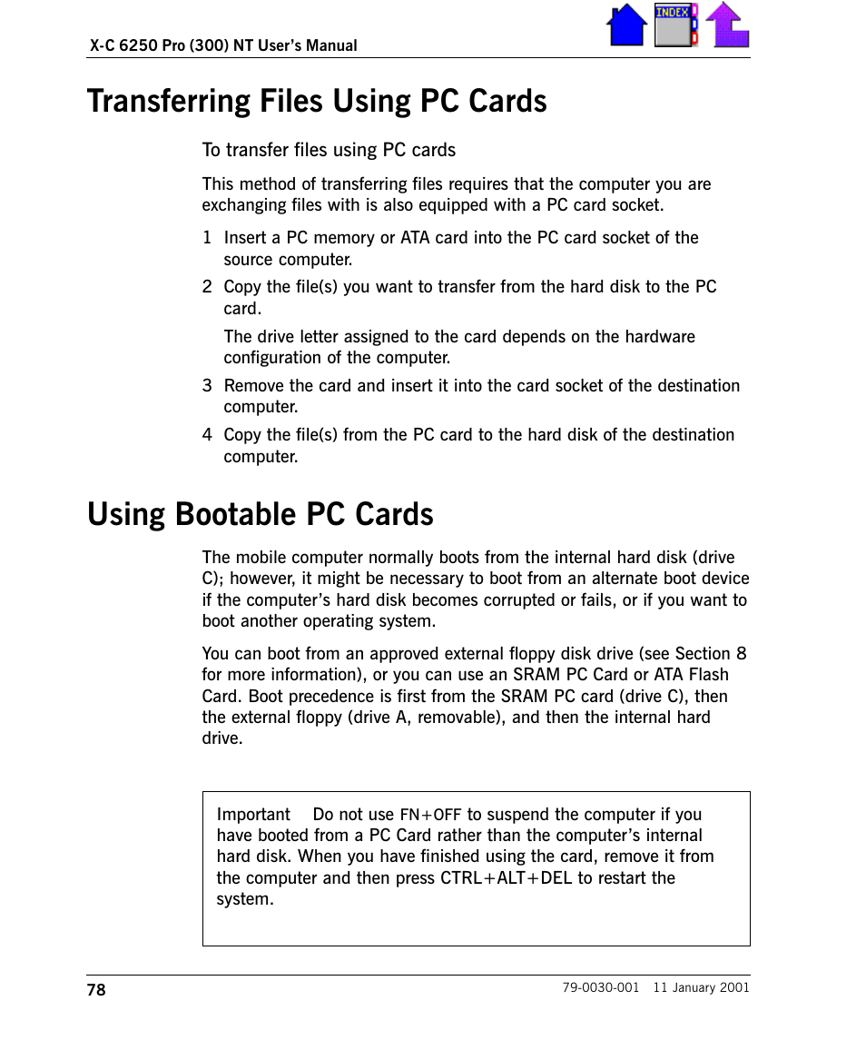 Transferring files using pc cards, Using bootable pc cards | Cingular X-C 6250 Pro (300) User Manual | Page 78 / 153