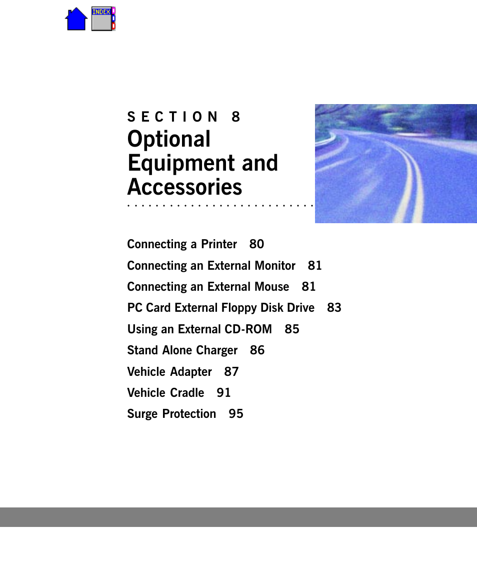 Section 8, Optional equipment and accessories | Cingular X-C 6250 Pro (300) User Manual | Page 79 / 153