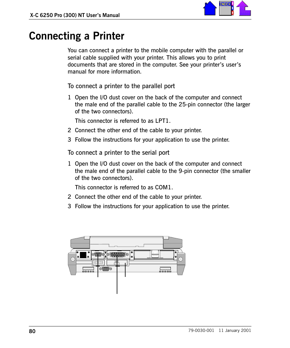 Optional equipment and accessories, Connecting a printer, Connecting a printer 80 | Cingular X-C 6250 Pro (300) User Manual | Page 80 / 153