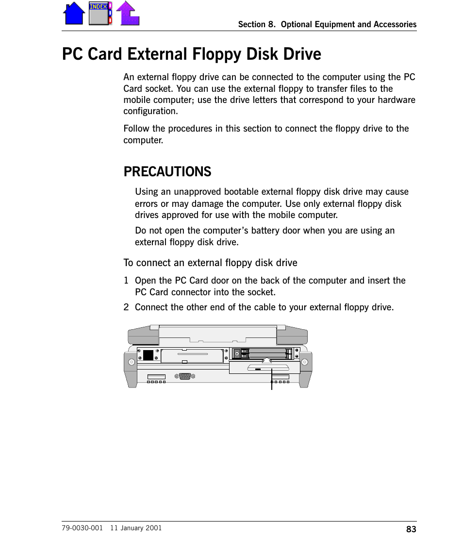 Pc card external floppy disk drive, Precautions, Pc card external floppy disk drive 83 | Cingular X-C 6250 Pro (300) User Manual | Page 83 / 153