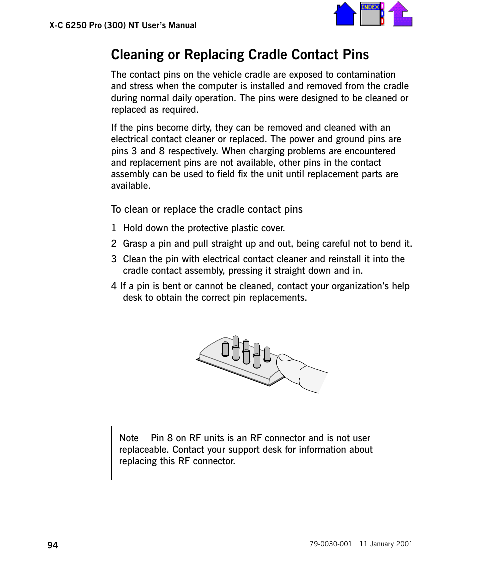 Cleaning or replacing cradle contact pins | Cingular X-C 6250 Pro (300) User Manual | Page 94 / 153