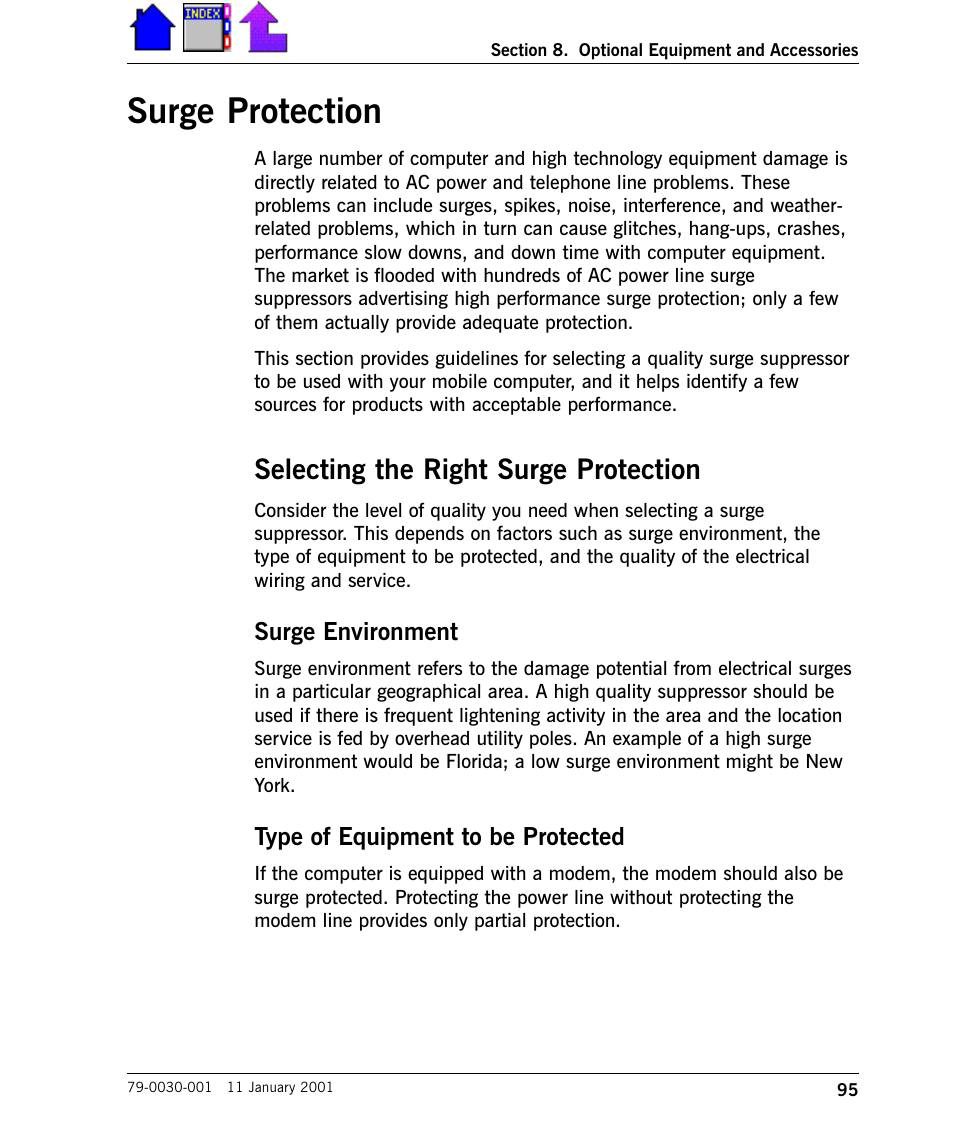 Surge protection, Selecting the right surge protection, Surge environment | Type of equipment to be protected, Surge protection 95 | Cingular X-C 6250 Pro (300) User Manual | Page 95 / 153
