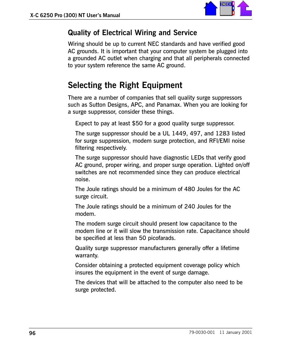 Quality of electrical wiring and service, Selecting the right equipment | Cingular X-C 6250 Pro (300) User Manual | Page 96 / 153