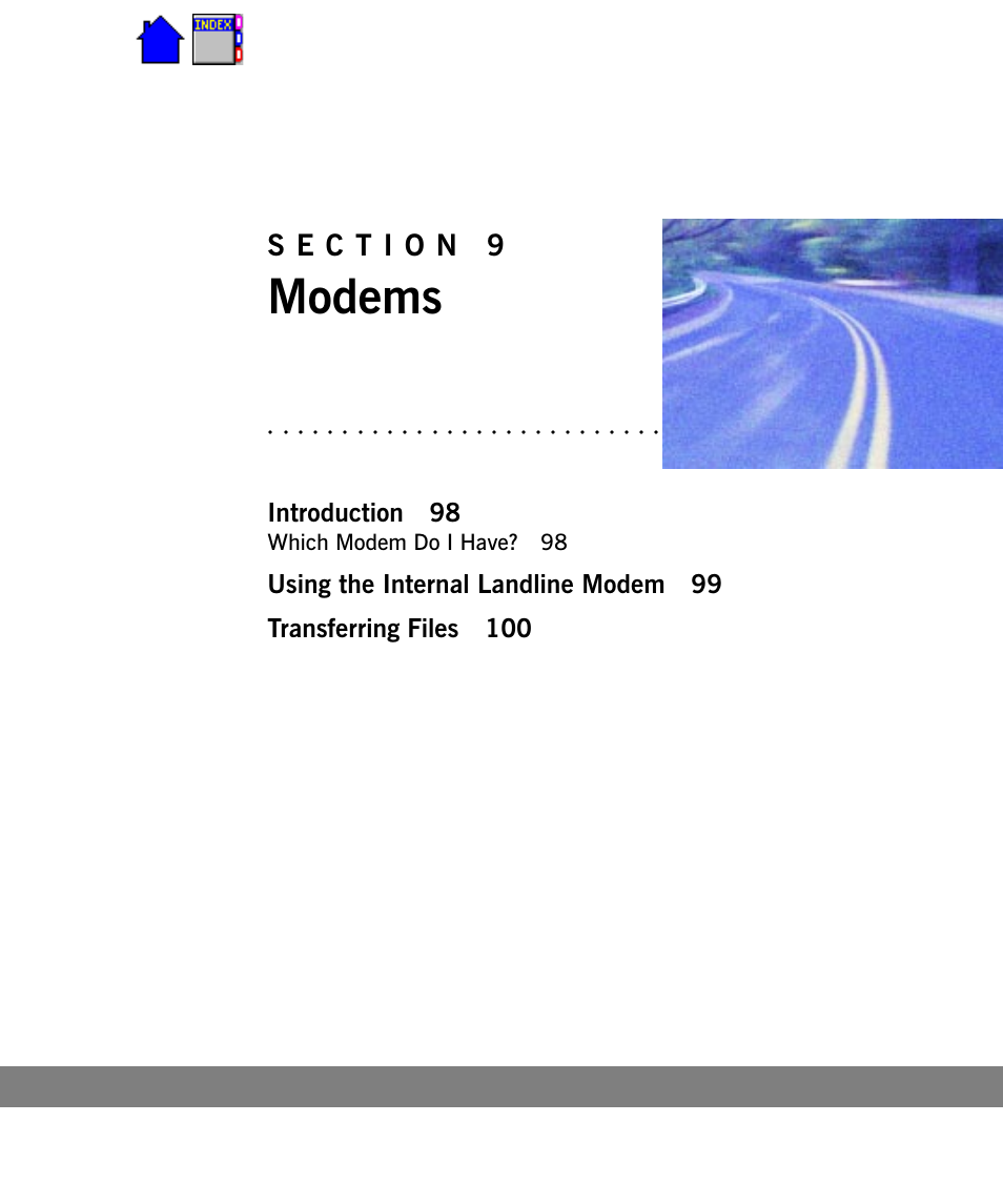 Section 9, Modems, Introduction 98 | Which modem do i have? 98 | Cingular X-C 6250 Pro (300) User Manual | Page 97 / 153
