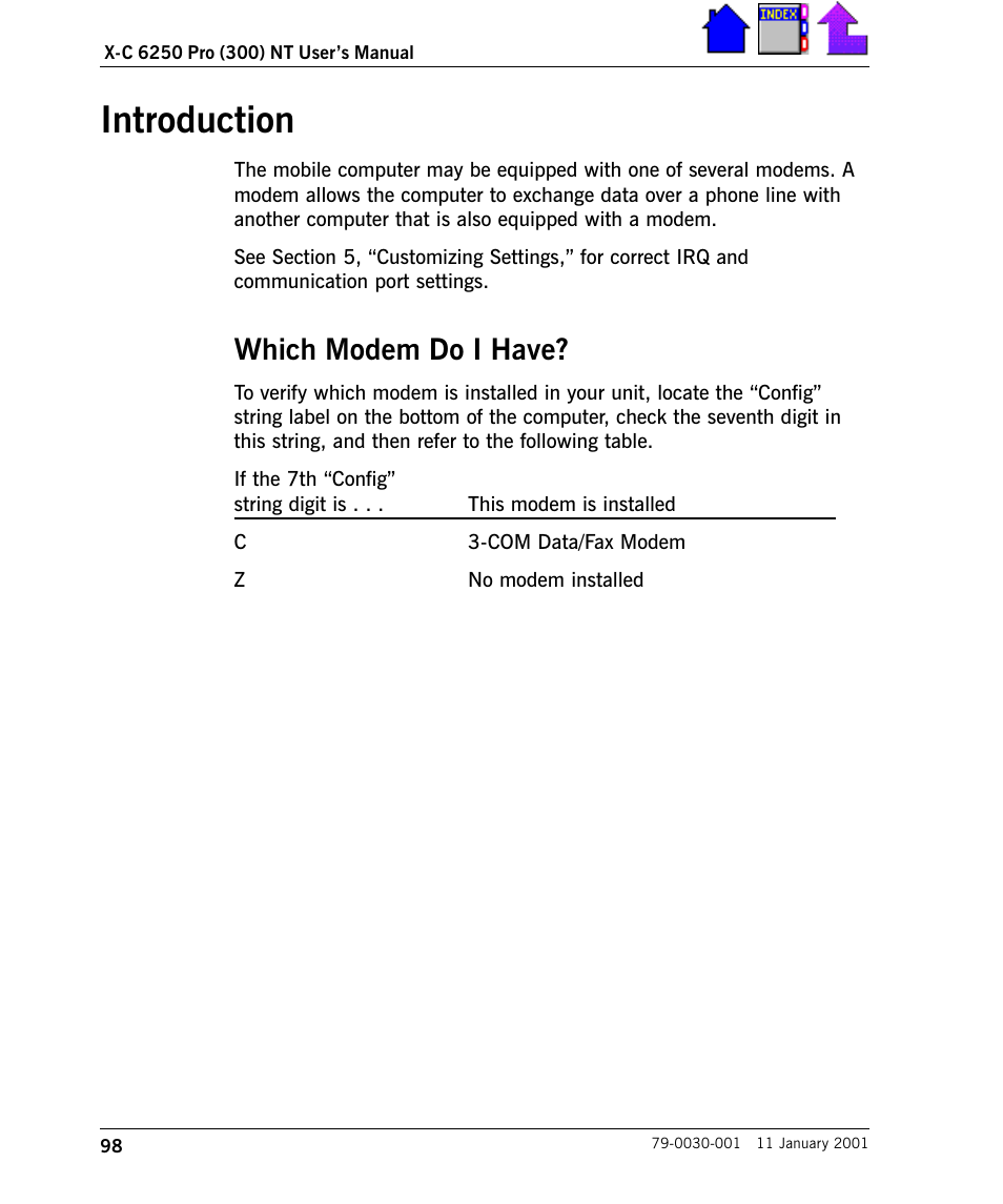 Introduction, Which modem do i have, Introduction 98 | Which modem do i have? 98 | Cingular X-C 6250 Pro (300) User Manual | Page 98 / 153
