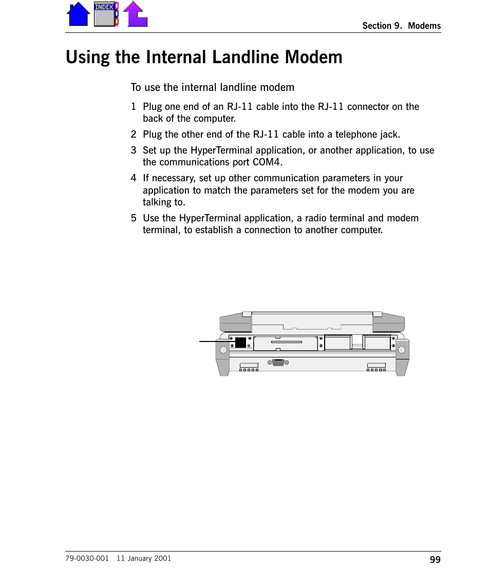 Using the internal landline modem, Using the internal landline modem 99 | Cingular X-C 6250 Pro (300) User Manual | Page 99 / 153