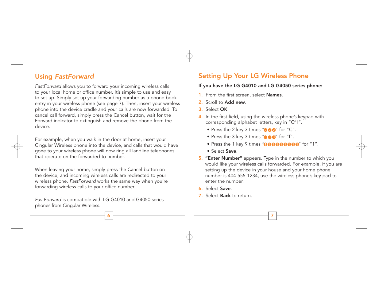 Using fastforward, Setting up your lg wireless phone | Cingular G4010 User Manual | Page 5 / 11