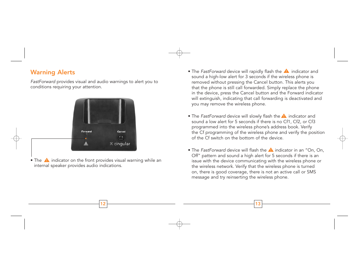 Warning alerts | Cingular G4010 User Manual | Page 8 / 11
