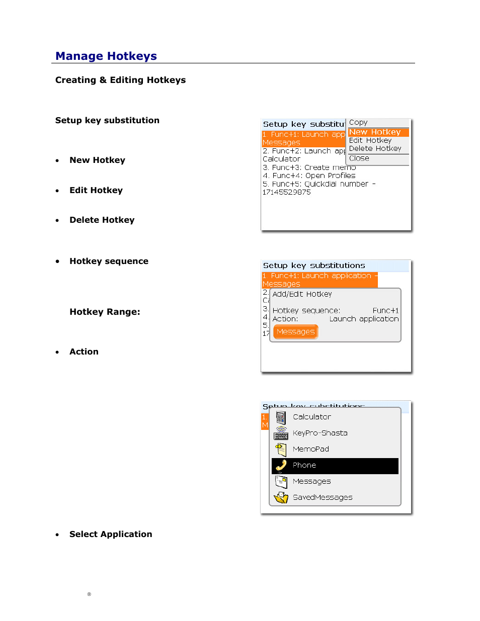 Creating & editing hotkeys, Reating, Diting | Otkeys, Otkey, Ange, Manage hotkeys | Cingular Amzer Smart Keyboard User Manual | Page 22 / 37
