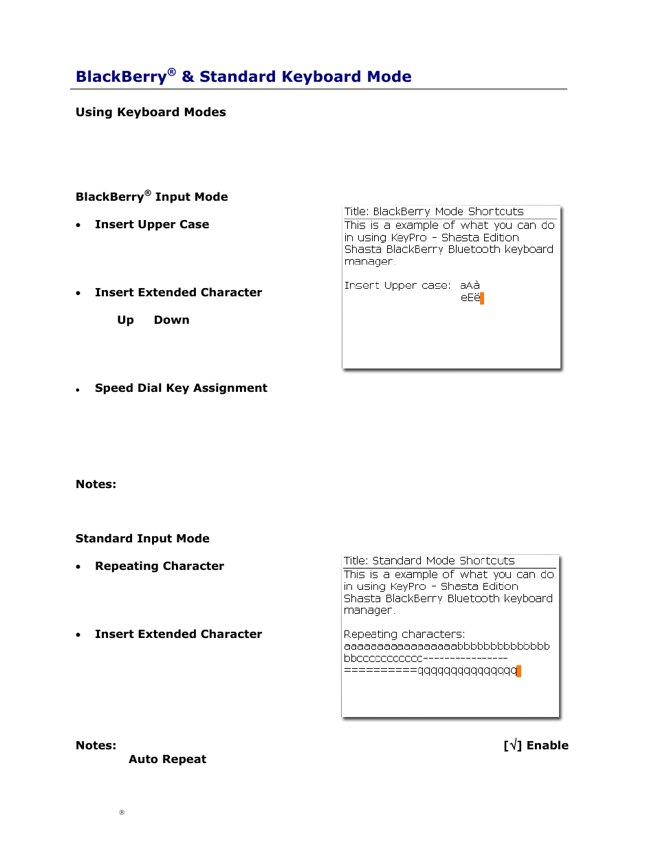 Blackberry® & standard keyboard mode, Using keyboard modes, Blackberry | Standard keyboard mode, Sing, Eyboard, Odes | Cingular Amzer Smart Keyboard User Manual | Page 25 / 37