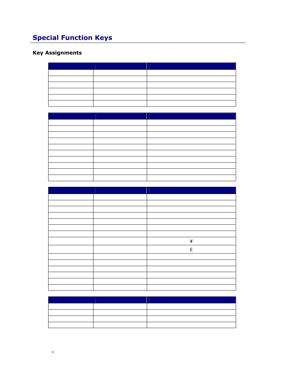 Special function keys, Key assignments, Ssignments | Cingular Amzer Smart Keyboard User Manual | Page 31 / 37