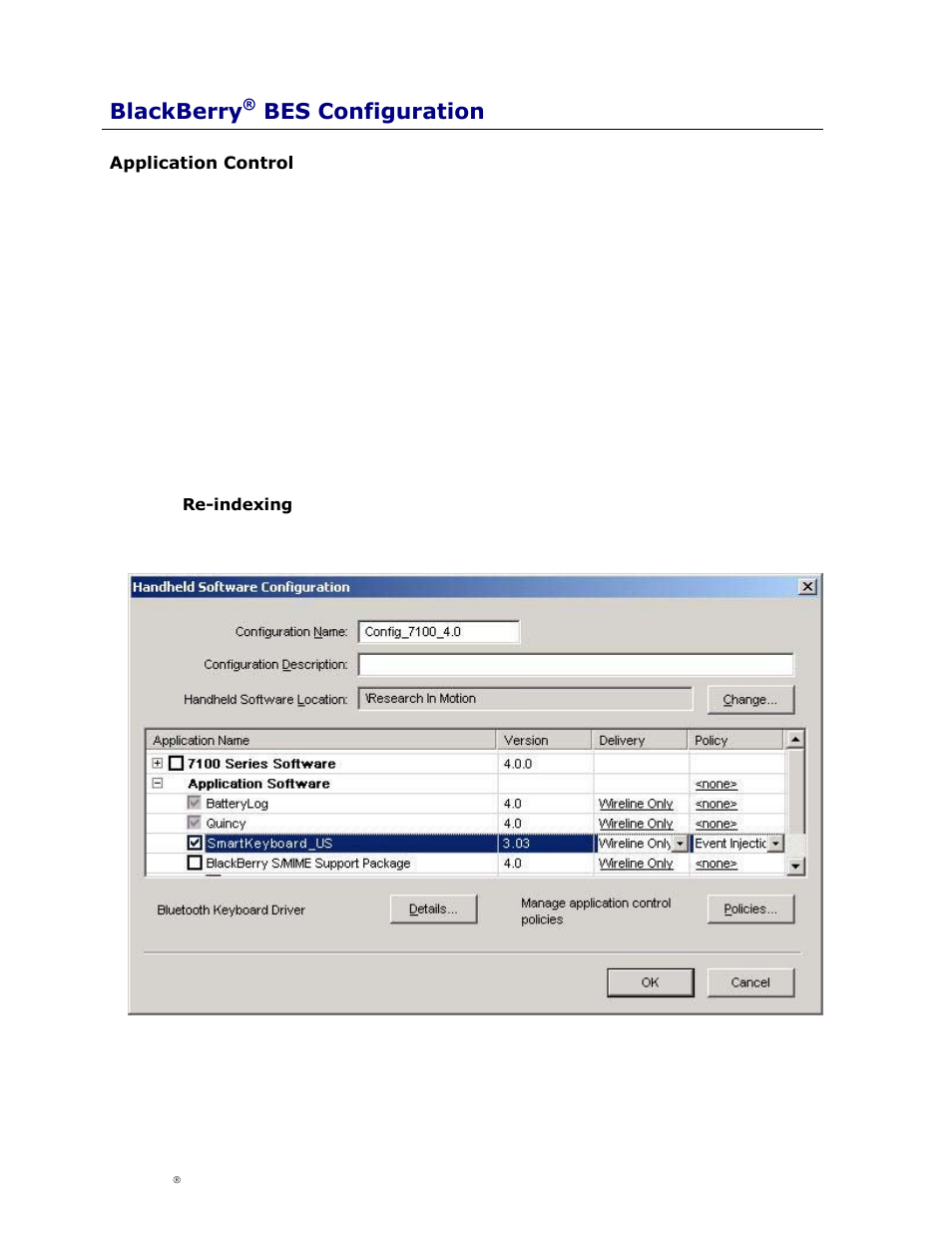 Blackberry® bes configuration, Application control, Blackberry | Bes configuration, Pplication, Ontrol | Cingular Amzer Smart Keyboard User Manual | Page 35 / 37