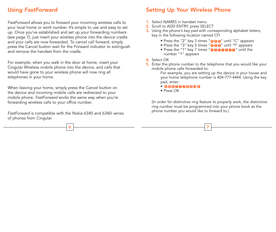 Setting up your wireless phone, Using fastforward | Cingular 6340 User Manual | Page 5 / 11
