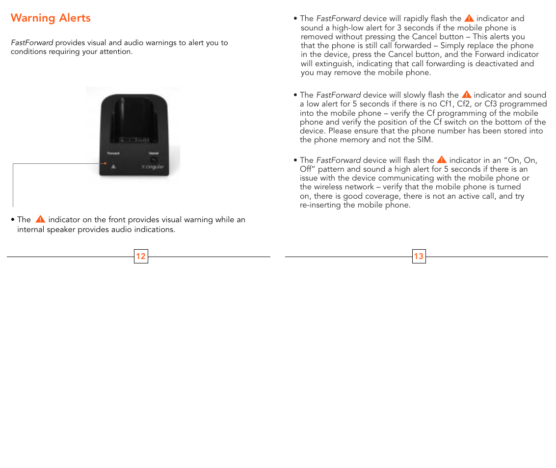 Warning alerts | Cingular 6340 User Manual | Page 8 / 11