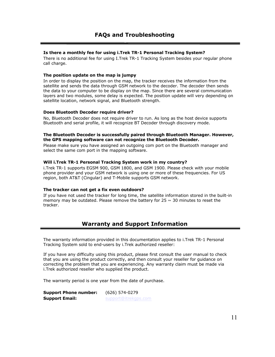 Faqs and troubleshooting, Warranty and support information | Cingular TR-1 User Manual | Page 11 / 16