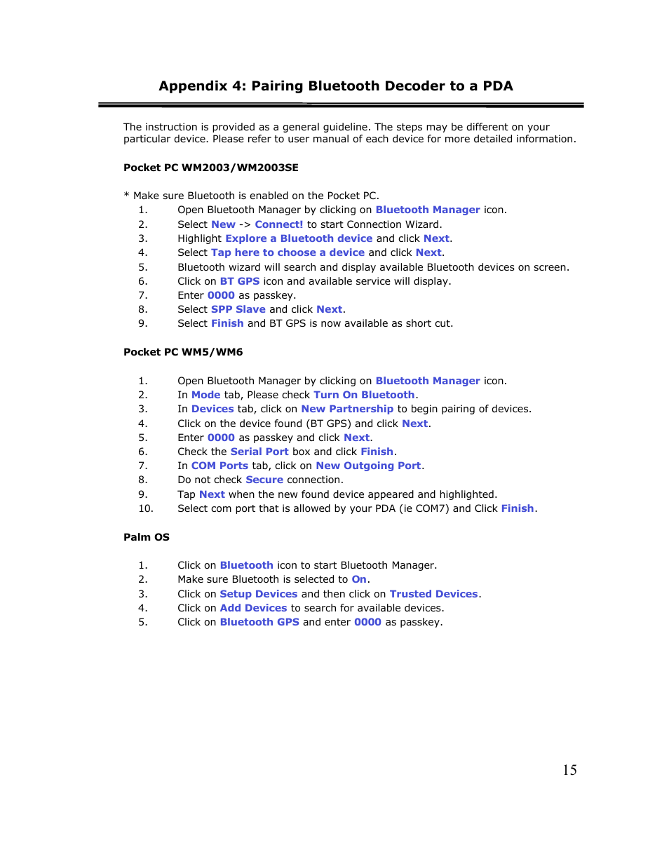 Appendix 4: pairing bluetooth decoder to a pda | Cingular TR-1 User Manual | Page 15 / 16