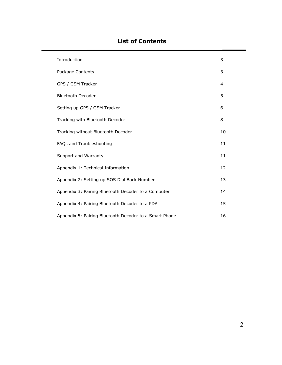 List of contents | Cingular TR-1 User Manual | Page 2 / 16