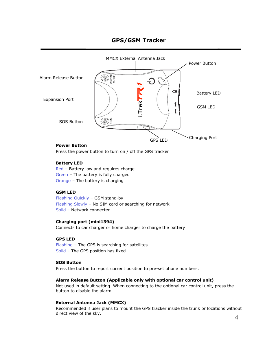 Gps/gsm tracker | Cingular TR-1 User Manual | Page 4 / 16