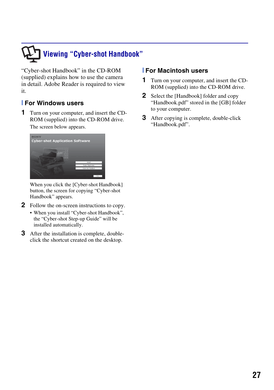 Viewing “cyber-shot handbook | Sony DSC-W300 User Manual | Page 27 / 40
