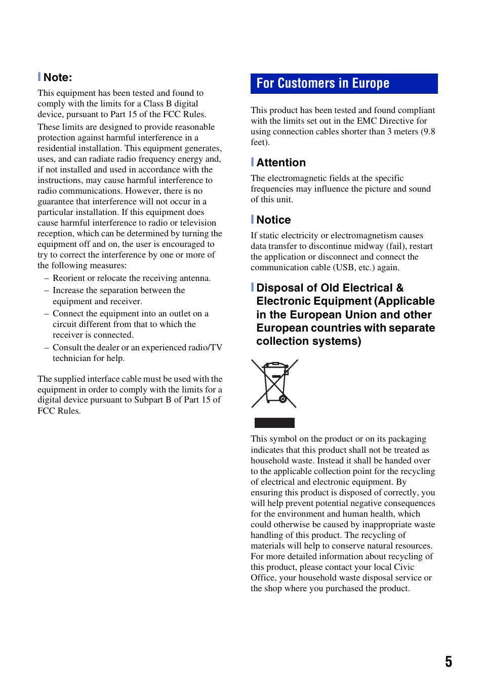For customers in europe | Sony DSC-W300 User Manual | Page 5 / 40