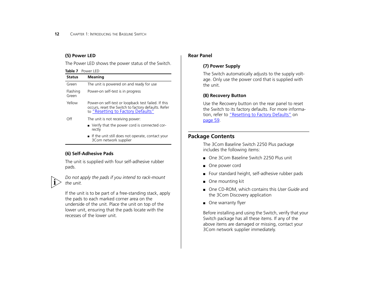 Rear panel, Package contents, Rear | Panel | 3Com 3C16476CS User Manual | Page 12 / 79