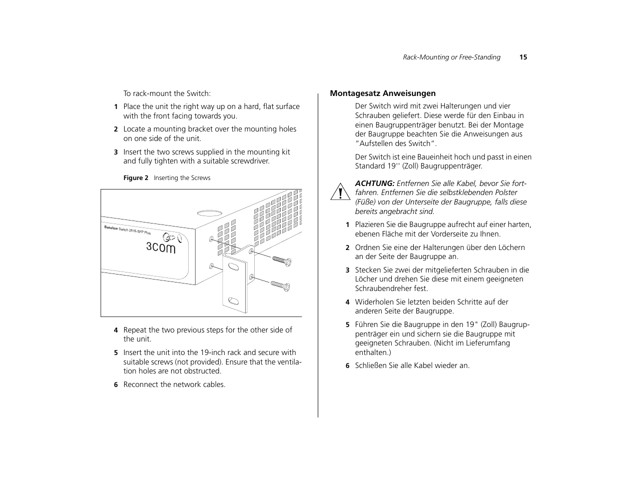 Montagesatz anweisungen | 3Com 3C16476CS User Manual | Page 15 / 79