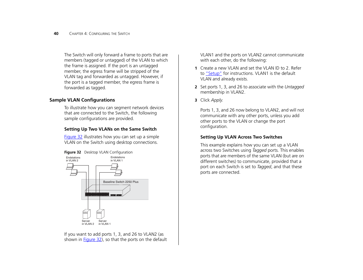 Sample vlan configurations | 3Com 3C16476CS User Manual | Page 40 / 79