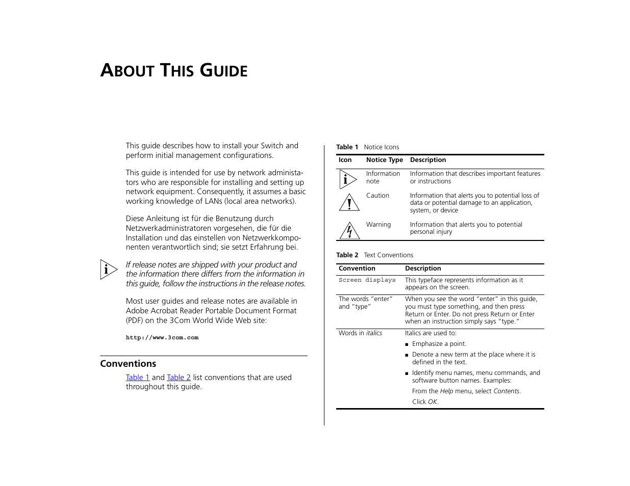 About this guide, Conventions, Bout | Uide | 3Com 3C16476CS User Manual | Page 5 / 79