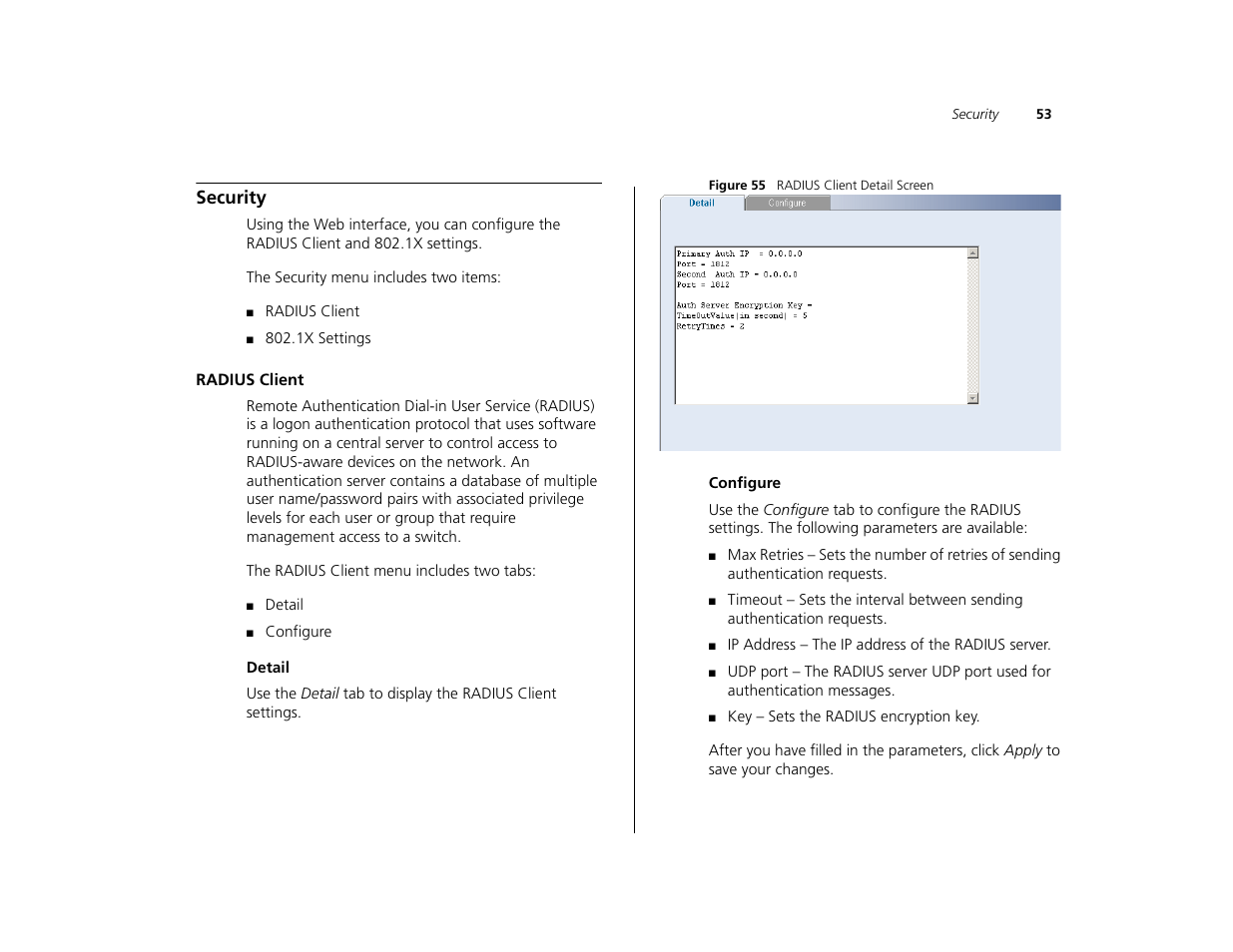 Security, Radius client | 3Com 3C16476CS User Manual | Page 53 / 79