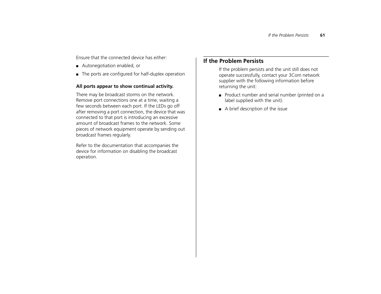 If the problem persists | 3Com 3C16476CS User Manual | Page 61 / 79