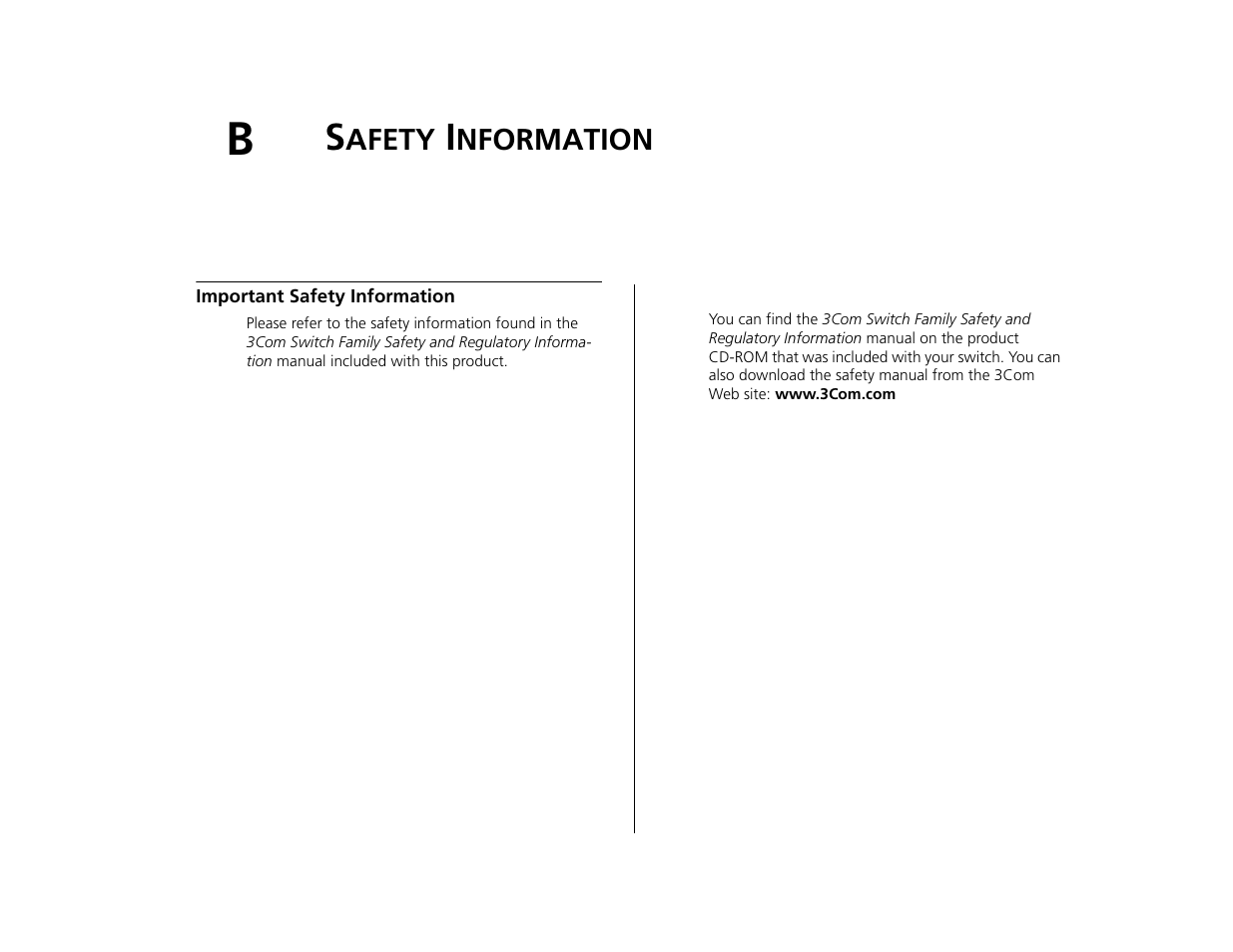 Safety information, Important safety information, Afety | Nformation, Appendix b | 3Com 3C16476CS User Manual | Page 67 / 79