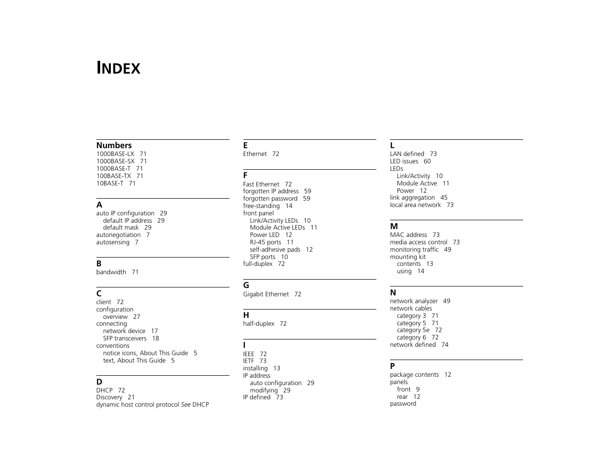 Index, Ndex | 3Com 3C16476CS User Manual | Page 77 / 79