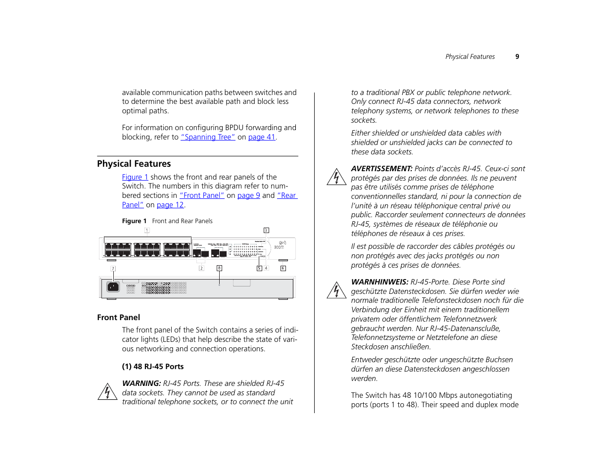 Physical features, Front panel | 3Com 3C16476CS User Manual | Page 9 / 79