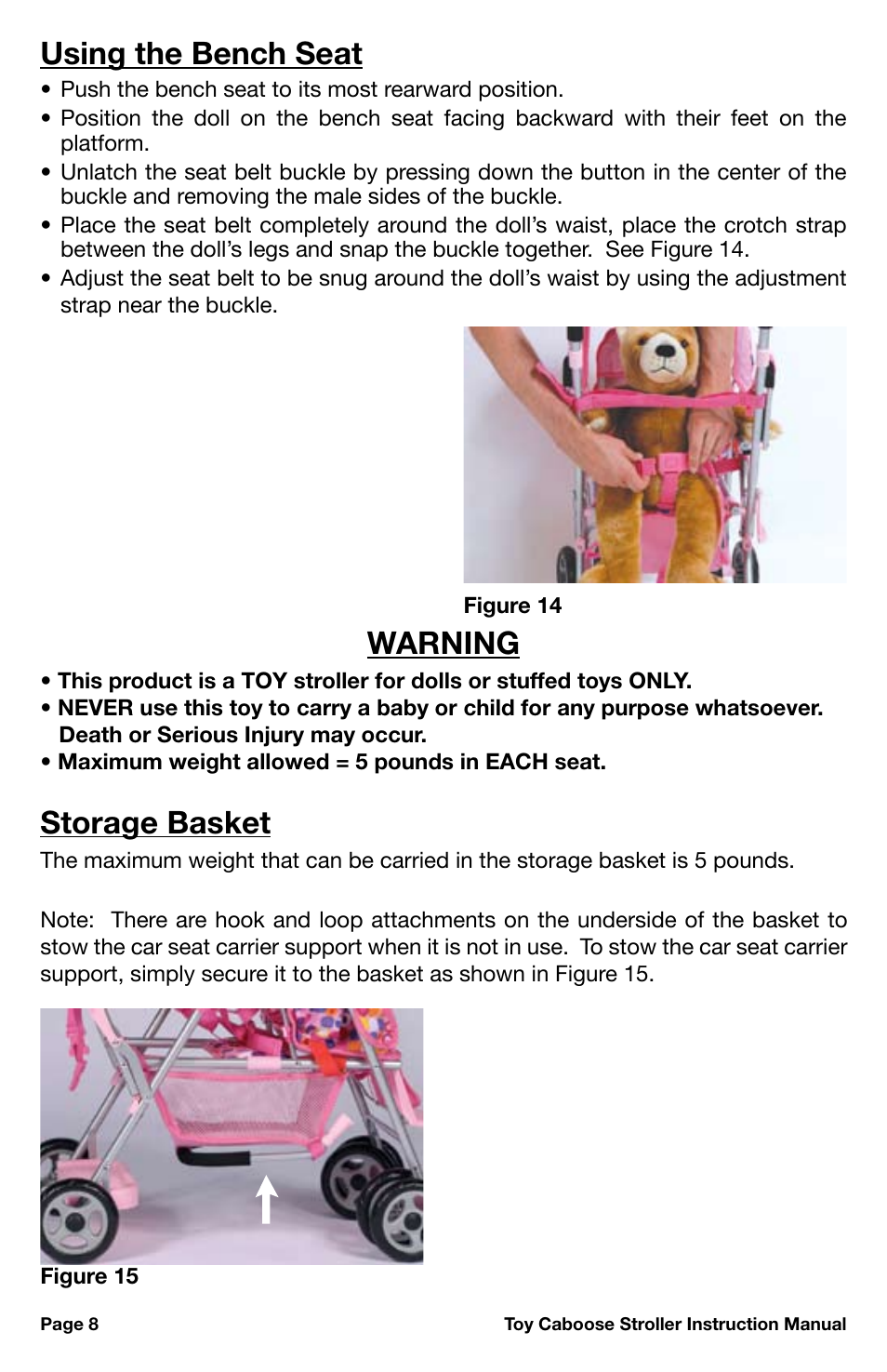 Storage basket, Using the bench seat, Warning | Canton 042 User Manual | Page 8 / 12