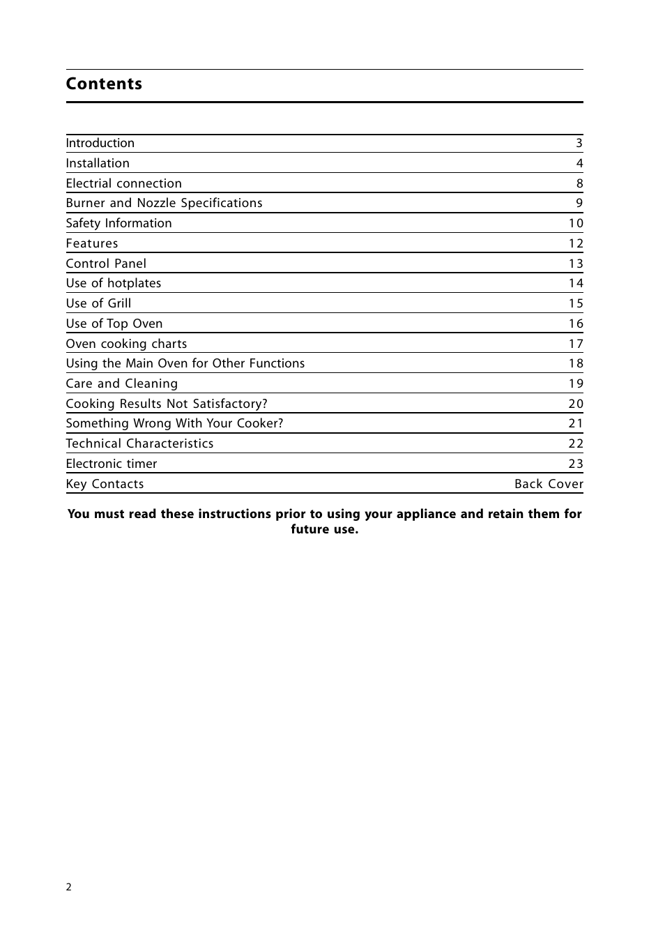 Cannon 50cm Free Standing Gas Cooker C50GLW User Manual | Page 2 / 24