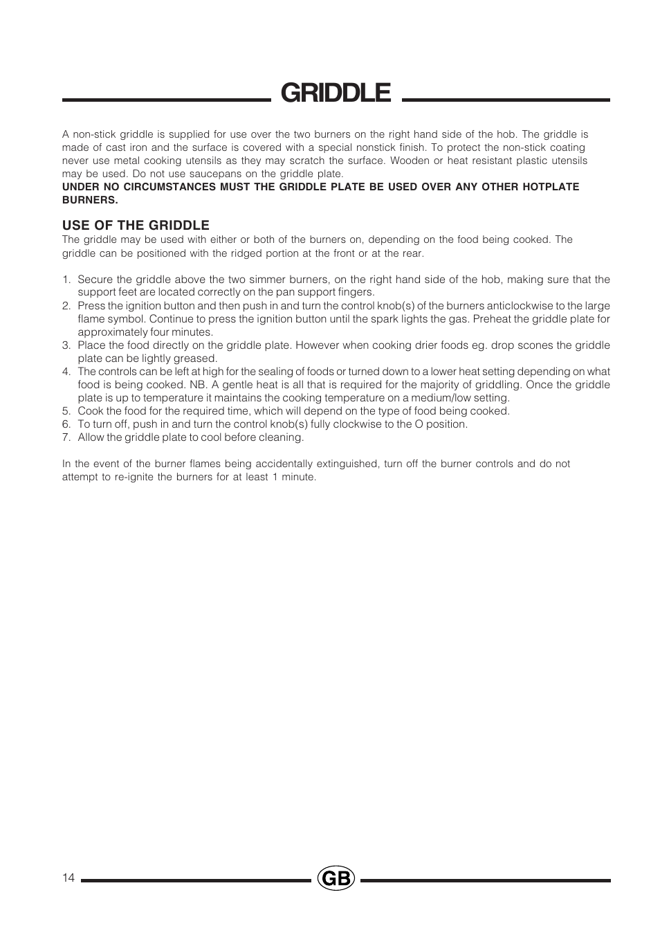 Griddle | Cannon PROESSIONAL1000 User Manual | Page 14 / 36