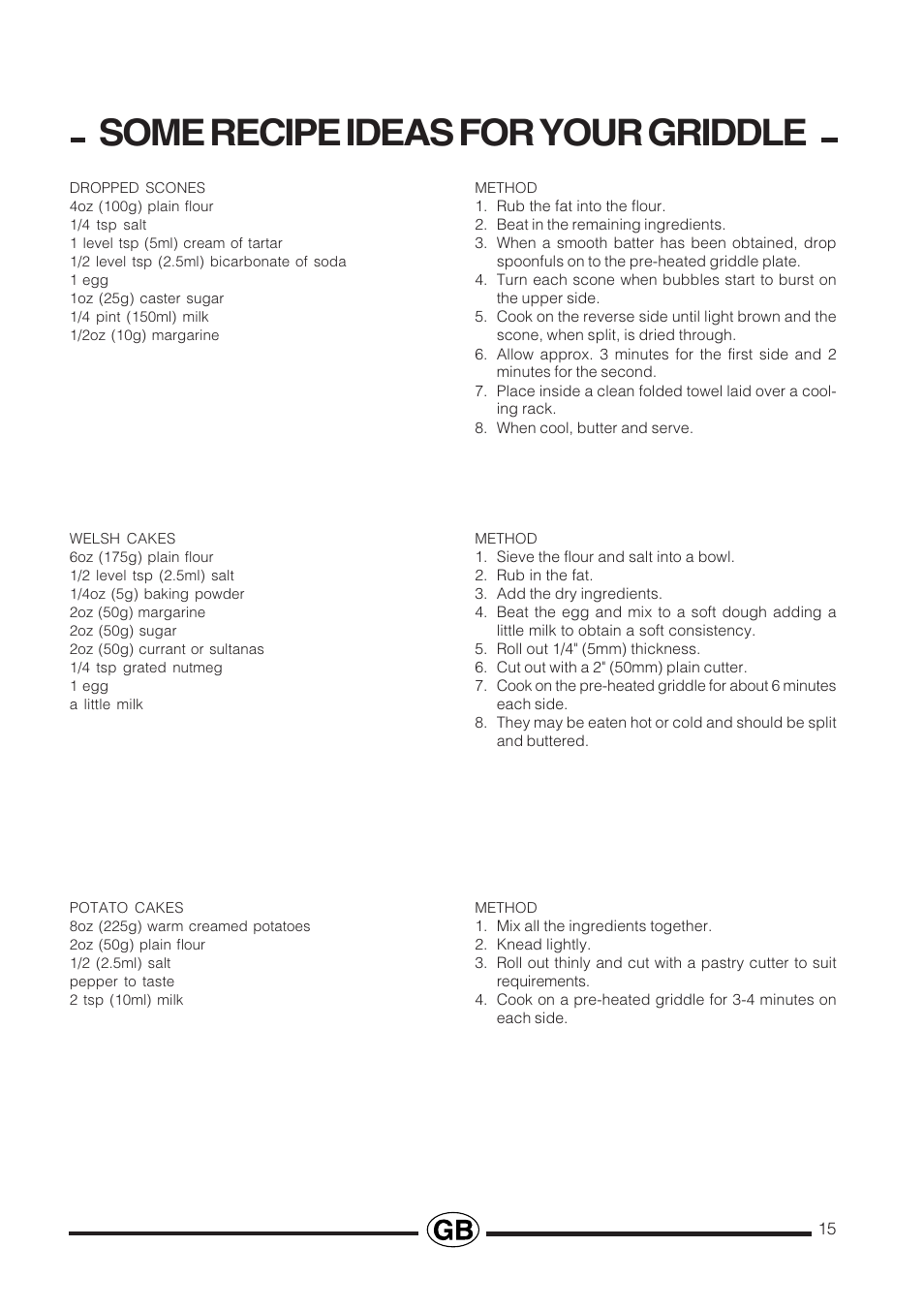 Some recipe ideas for your griddle | Cannon PROESSIONAL1000 User Manual | Page 15 / 36