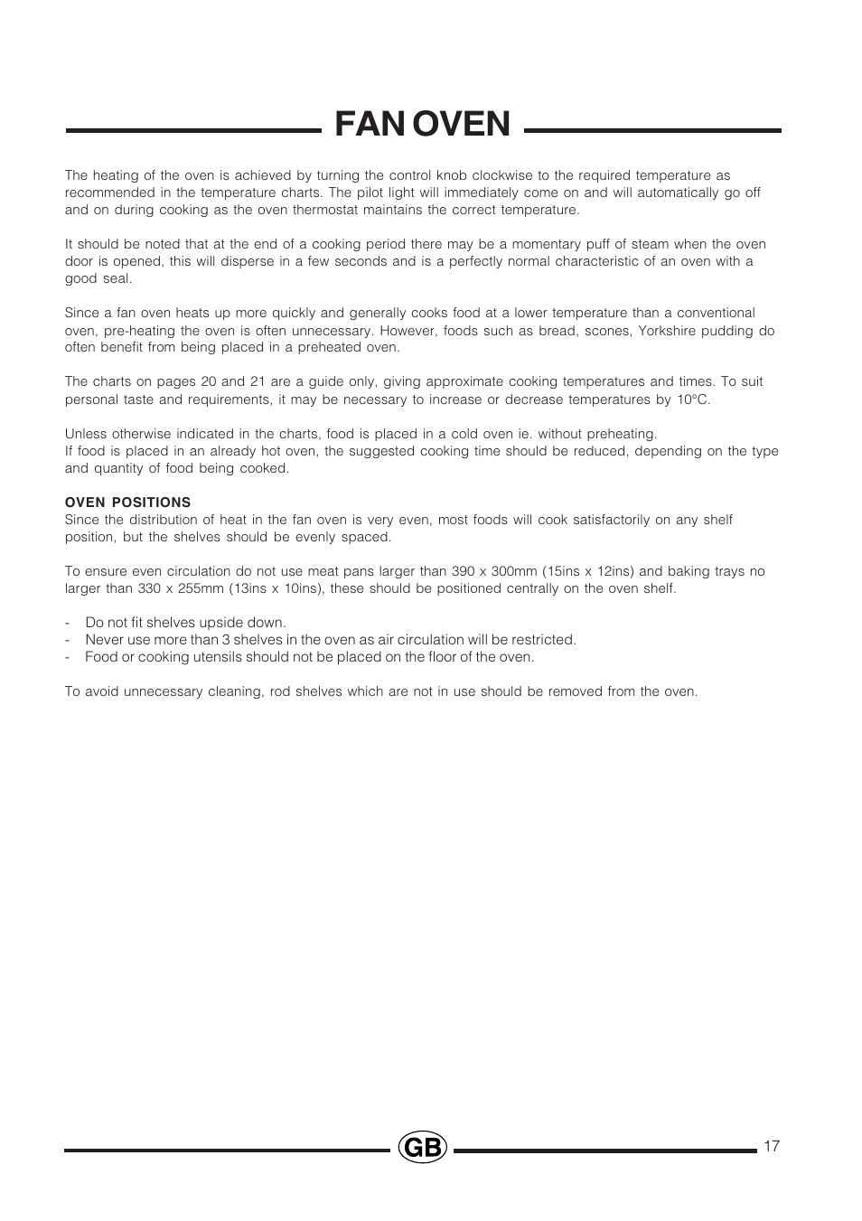 Fan oven | Cannon PROESSIONAL1000 User Manual | Page 17 / 36