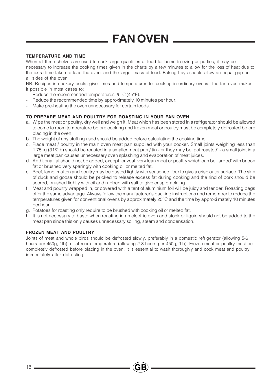 Fan oven | Cannon PROESSIONAL1000 User Manual | Page 18 / 36