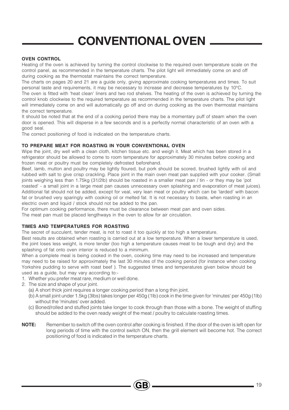 Conventional oven | Cannon PROESSIONAL1000 User Manual | Page 19 / 36