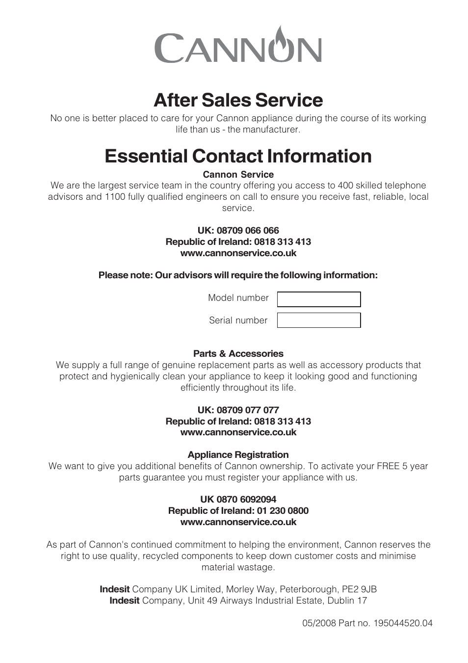 After sales service, Essential contact information | Cannon PROESSIONAL1000 User Manual | Page 36 / 36