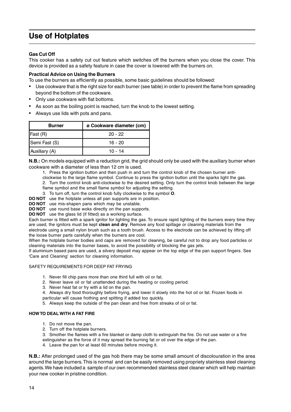 Use of hotplates | Cannon C50GCK User Manual | Page 14 / 28