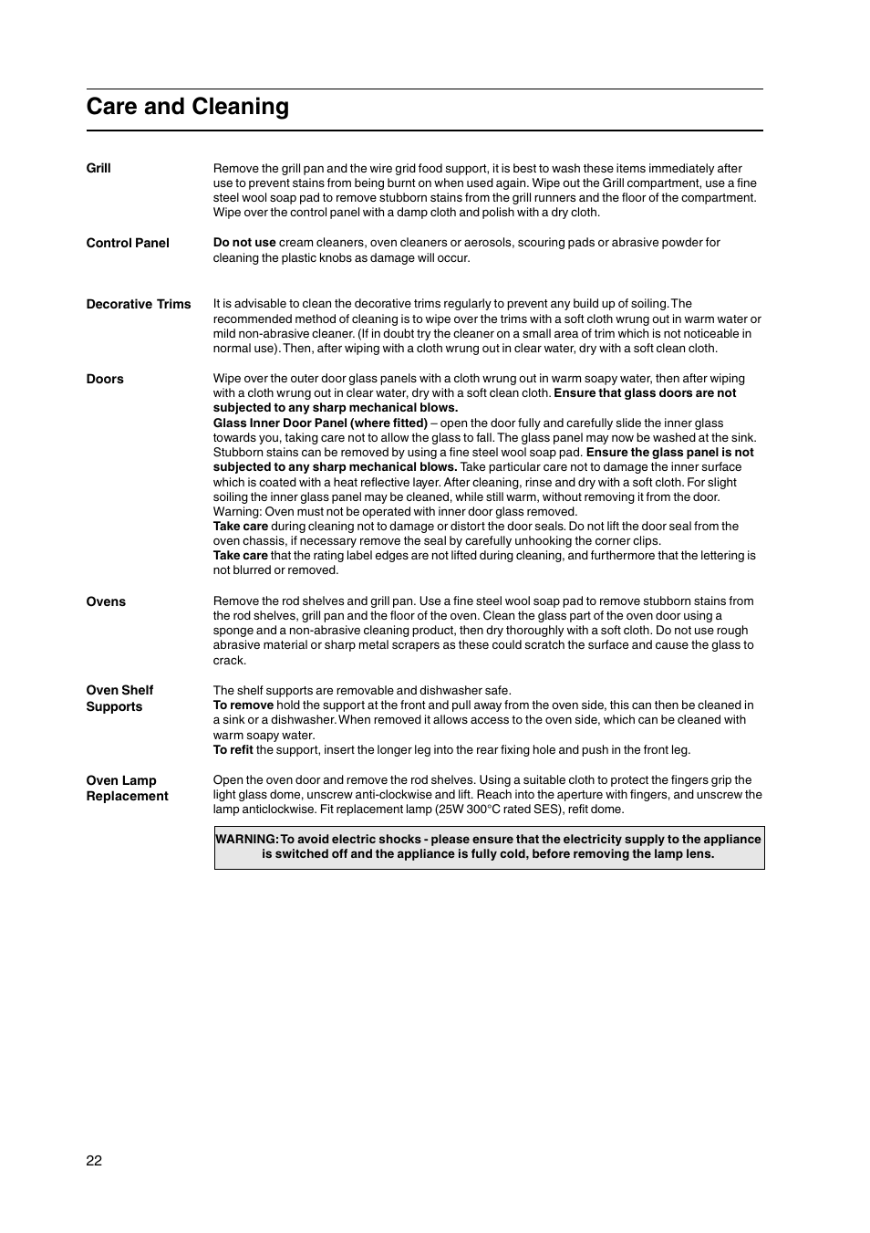 Care and cleaning | Cannon C50GCK User Manual | Page 22 / 28