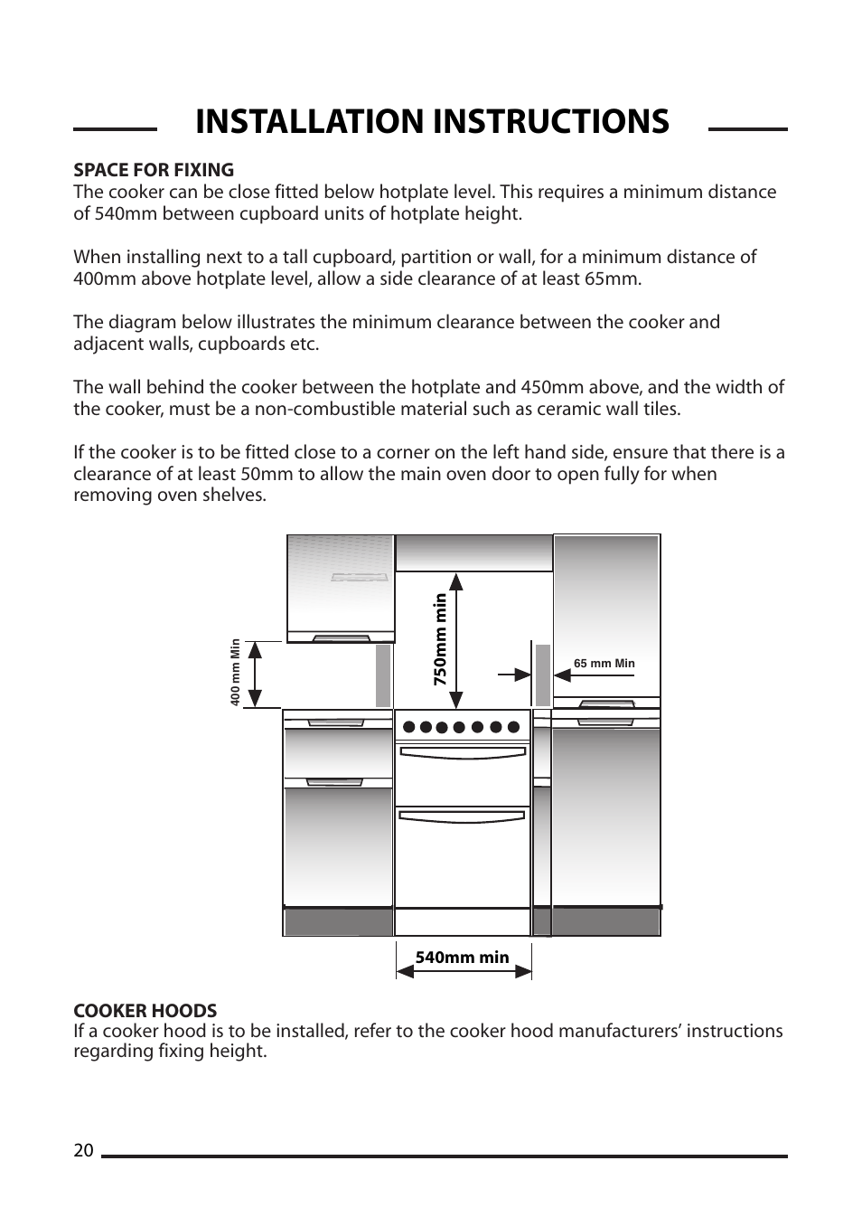 Installation instructions | Cannon STRATFORD 10530G MK2 User Manual | Page 20 / 24