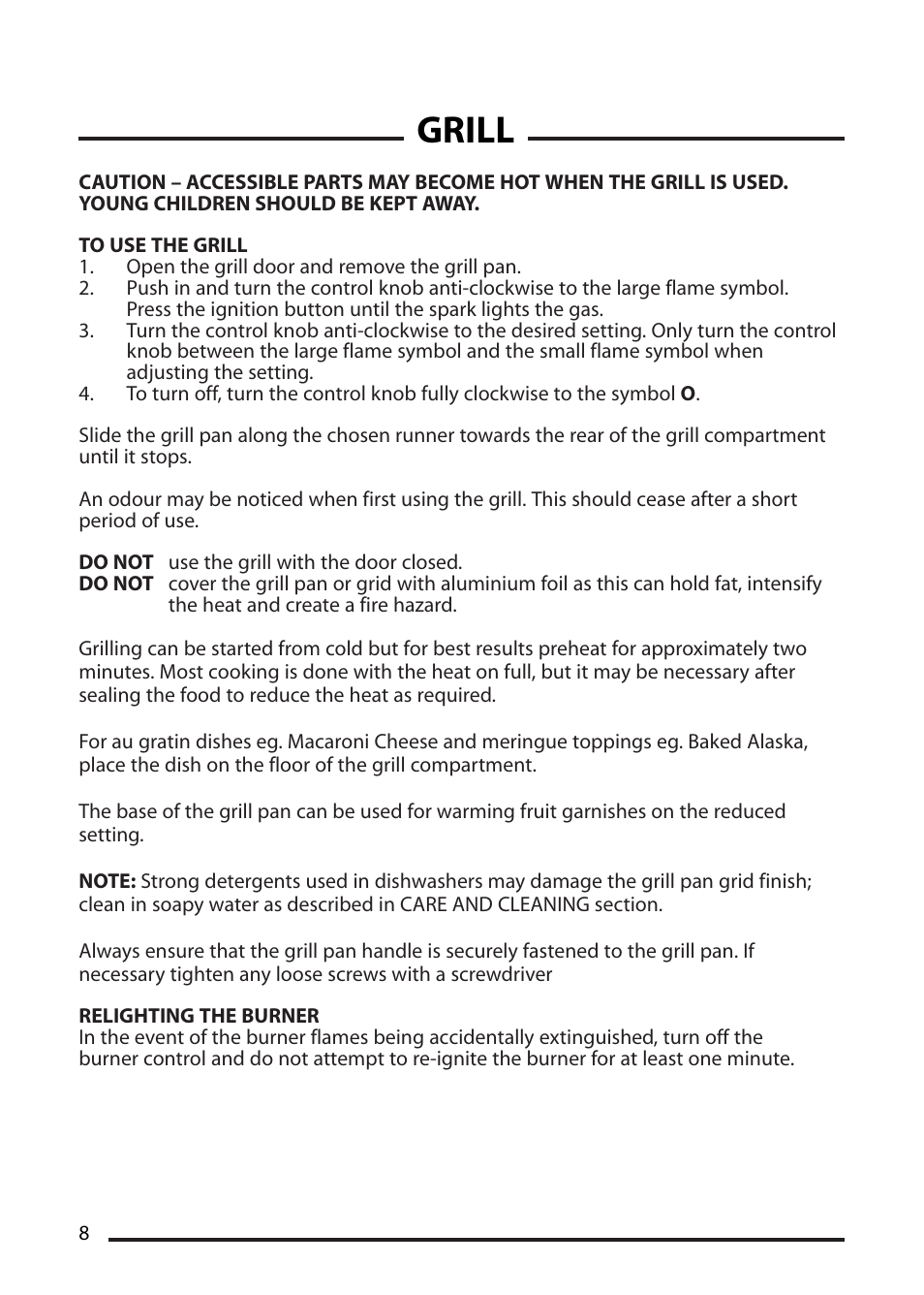 Grill | Cannon STRATFORD 10530G MK2 User Manual | Page 8 / 24