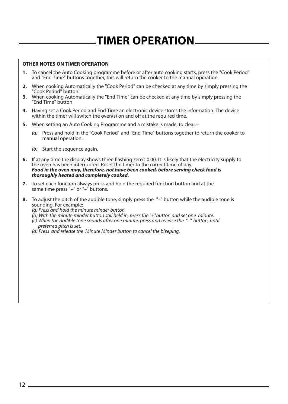 Timer operation | Cannon CHESTER 10548G MK2 User Manual | Page 12 / 36