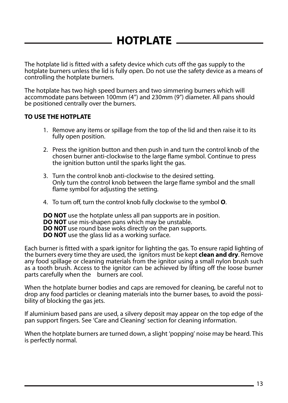 Hotplate | Cannon CHESTER 10548G MK2 User Manual | Page 13 / 36