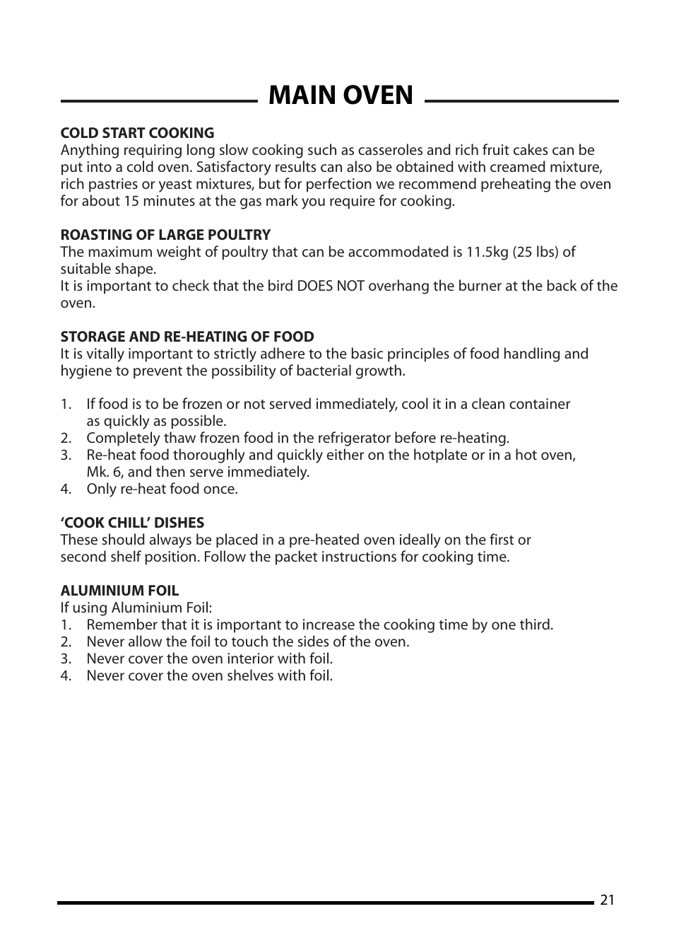 Main oven | Cannon CHESTER 10548G MK2 User Manual | Page 21 / 36
