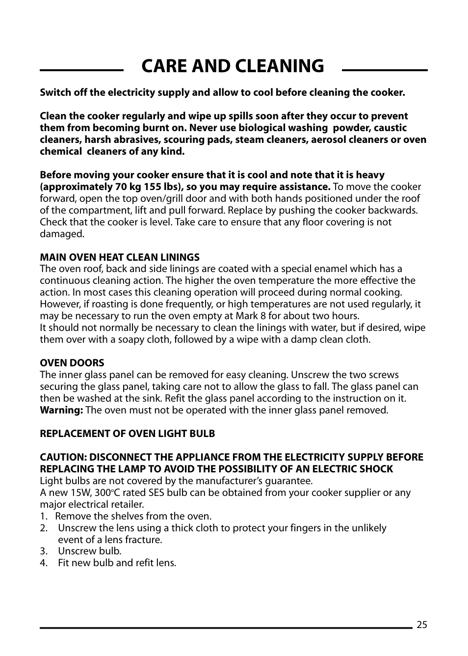 Care and cleaning | Cannon CHESTER 10548G MK2 User Manual | Page 25 / 36