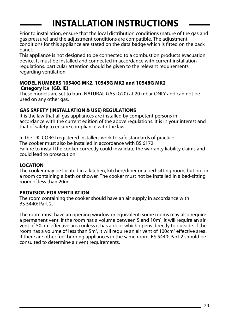 Installation instructions | Cannon CHESTER 10548G MK2 User Manual | Page 29 / 36